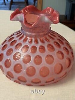 Vtg Fenton Cranberry Opalescent Coin Dot Ruffled Edge Hurricane Lamp Shade