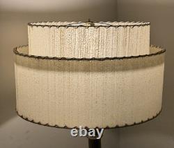 Vtg Fiberglass Lamp Shade 2 Tier MCM Retro 9 H X 16 D White Vertical Texture