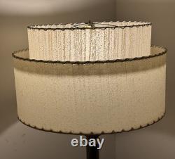 Vtg Fiberglass Lamp Shade 2 Tier MCM Retro 9 H X 16 D White Vertical Texture