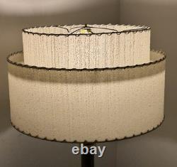Vtg Fiberglass Lamp Shade 2 Tier MCM Retro 9 H X 16 D White Vertical Texture