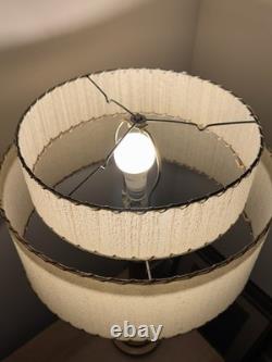 Vtg Fiberglass Lamp Shade 2 Tier MCM Retro 9 H X 16 D White Vertical Texture