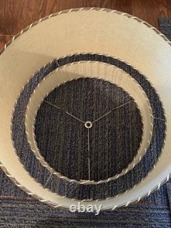 Vtg Fiberglass Lamp Shade 2 Tier MCM Retro 9 H X 16 D White Vertical Texture