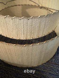 Vtg Fiberglass Lamp Shade 2 Tier MCM Retro 9 H X 16 D White Vertical Texture