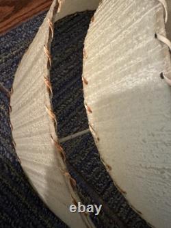 Vtg Fiberglass Lamp Shade 2 Tier MCM Retro 9 H X 16 D White Vertical Texture