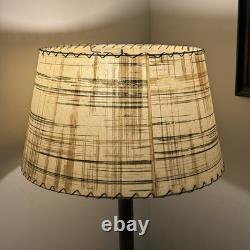 Vtg Fiberglass Lamp Shade Drum MCM Retro 10.5 H X 19 Diam. Beige Plaid Stripes