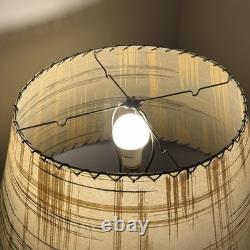 Vtg Fiberglass Lamp Shade Drum MCM Retro 10.5 H X 19 Diam. Beige Plaid Stripes