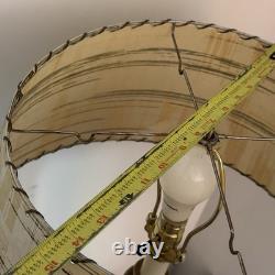 Vtg Fiberglass Lamp Shade Drum MCM Retro 10.5 H X 19 Diam. Beige Plaid Stripes