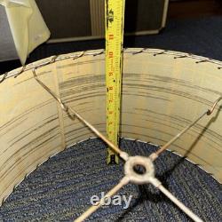 Vtg Fiberglass Lamp Shade Drum MCM Retro 10.5 H X 19 Diam. Beige Plaid Stripes