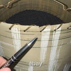 Vtg Fiberglass Lamp Shade Drum MCM Retro 10.5 H X 19 Diam. Beige Plaid Stripes