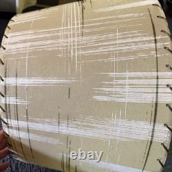 Vtg Fiberglass Lamp Shade Drum MCM Retro 10.5 H X 19 Diam. Beige Plaid Stripes
