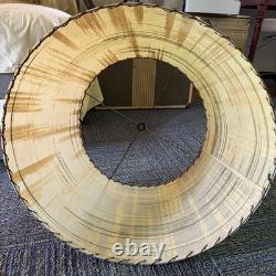 Vtg Fiberglass Lamp Shade Drum MCM Retro 10.5 H X 19 Diam. Beige Plaid Stripes