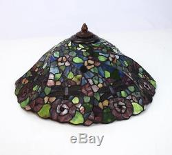 Vtg Floral Dragon Fly Stained Glass Lamp Shade Tiffany Style Large 20 Diameter