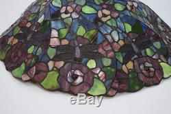Vtg Floral Dragon Fly Stained Glass Lamp Shade Tiffany Style Large 20 Diameter