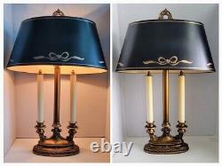 Vtg French Bouillotte 2 Arm Candle Lamp with Original Black Shade BEAUTY