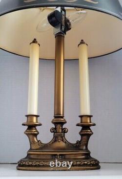 Vtg French Bouillotte 2 Arm Candle Lamp with Original Black Shade BEAUTY