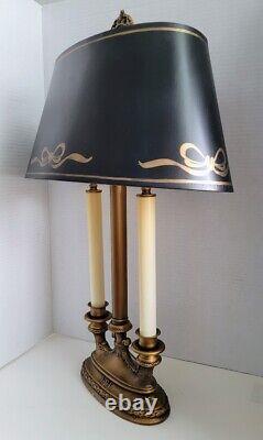 Vtg French Bouillotte 2 Arm Candle Lamp with Original Black Shade BEAUTY