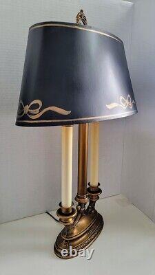 Vtg French Bouillotte 2 Arm Candle Lamp with Original Black Shade BEAUTY