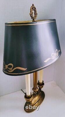 Vtg French Bouillotte 2 Arm Candle Lamp with Original Black Shade BEAUTY