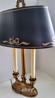 Vtg French Bouillotte 2 Arm Candle Lamp with Original Black Shade BEAUTY