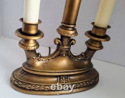 Vtg French Bouillotte 2 Arm Candle Lamp with Original Black Shade BEAUTY