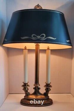 Vtg French Bouillotte 2 Arm Candle Lamp with Original Black Shade BEAUTY