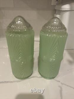 Vtg Frosted Green Skyscraper Glass Lamp Shade Globes Torpedo Bullet Art Deco MCM