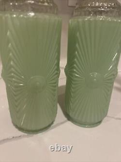 Vtg Frosted Green Skyscraper Glass Lamp Shade Globes Torpedo Bullet Art Deco MCM