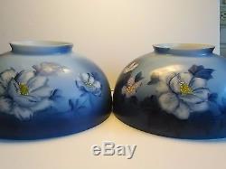 Vtg GWTW Blue Hanging Oil Roses Aladdin Duplex L&L E&F 13 1/2 Lamp Shade Pair