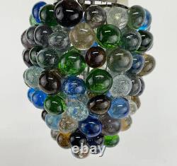 Vtg Glass Grapes Lamp SHADE Beads Marbles Pendant Bridge Boudoir Blue Green 1.5