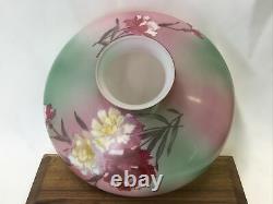 Vtg Glass Oil Lamp Shade Pink Green Floral 10 Fitter Aladdin Coleman Hurricane