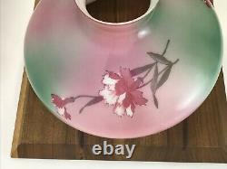 Vtg Glass Oil Lamp Shade Pink Green Floral 10 Fitter Aladdin Coleman Hurricane