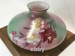 Vtg Glass Oil Lamp Shade Pink Green Floral 10 Fitter Aladdin Coleman Hurricane