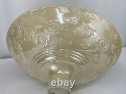 Vtg Glass Torchiere Lamp Shade Art Deco Floral Ivory Cream Nu Gold Iridescent