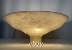 Vtg Glass Torchiere Lamp Shade Art Deco Floral Ivory Cream Nu Gold Iridescent