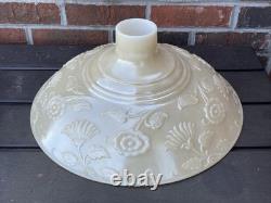 Vtg Glass Torchiere Lamp Shade Art Deco Floral Ivory Cream Nu Gold Iridescent