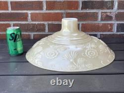 Vtg Glass Torchiere Lamp Shade Art Deco Floral Ivory Cream Nu Gold Iridescent