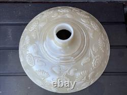 Vtg Glass Torchiere Lamp Shade Art Deco Floral Ivory Cream Nu Gold Iridescent