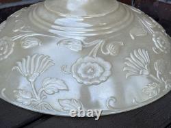 Vtg Glass Torchiere Lamp Shade Art Deco Floral Ivory Cream Nu Gold Iridescent
