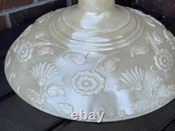 Vtg Glass Torchiere Lamp Shade Art Deco Floral Ivory Cream Nu Gold Iridescent