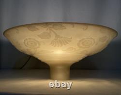 Vtg Glass Torchiere Lamp Shade Art Deco Floral Ivory Cream Nu Gold Iridescent
