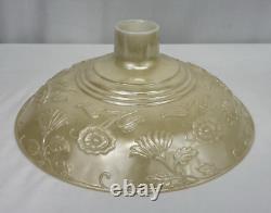 Vtg Glass Torchiere Lamp Shade Art Deco Floral Ivory Cream Nu Gold Iridescent