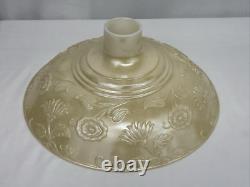 Vtg Glass Torchiere Lamp Shade Art Deco Floral Ivory Cream Nu Gold Iridescent