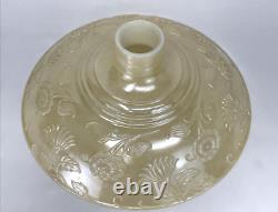 Vtg Glass Torchiere Lamp Shade Art Deco Floral Ivory Cream Nu Gold Iridescent
