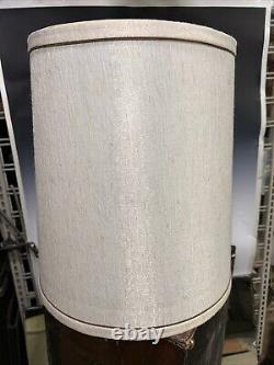 Vtg HANDSOME PAIR MCM Deco Lamp Shade DrumMetallic Atomic Brown Stripe 12x16x14