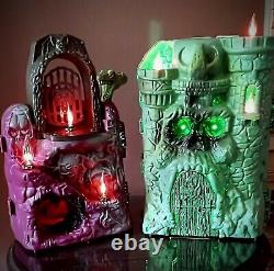 Vtg He-Man Castle Grayskull Snake Mountain Halloween Folk Art Lamps Lights VIDEO