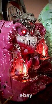 Vtg He-Man Castle Grayskull Snake Mountain Halloween Folk Art Lamps Lights VIDEO