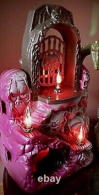 Vtg He-Man Castle Grayskull Snake Mountain Halloween Folk Art Lamps Lights VIDEO