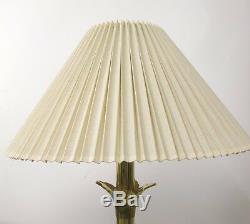 Vtg Hollywood Regency Pair Stiffel Brass Floor Lamp Lotus Base Original Shades