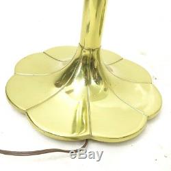 Vtg Hollywood Regency Pair Stiffel Brass Floor Lamp Lotus Base Original Shades