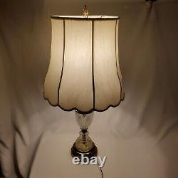 Vtg Hollywood Regency Torchiere Table Lamp Crystal Diffuser Gerard Silk Shade